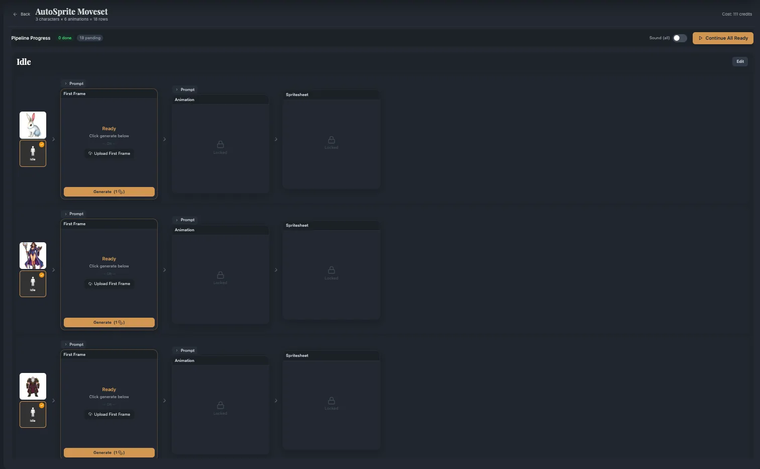 AutoSprite Advanced Mode batching animations for several characters