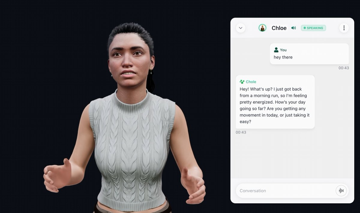 A 3D character answering a player in Convai's browser chat widget