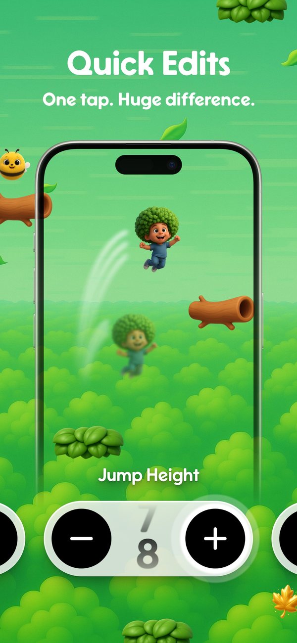A jump-height slider changing a platformer live